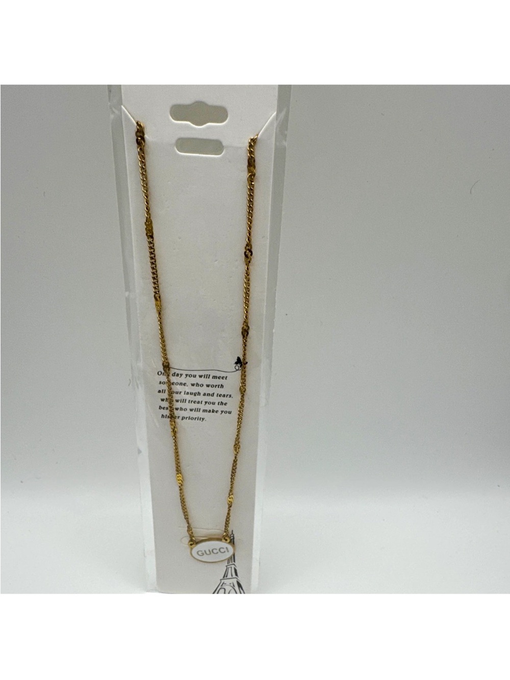 Gold Tone Pendant Necklace with 'GUCCI' Charm